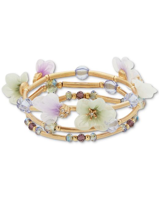 Lonna & Lilly White Gold-tone 3-pc. Set Pave & Ribbon Flower Beaded Stretch Bracelets