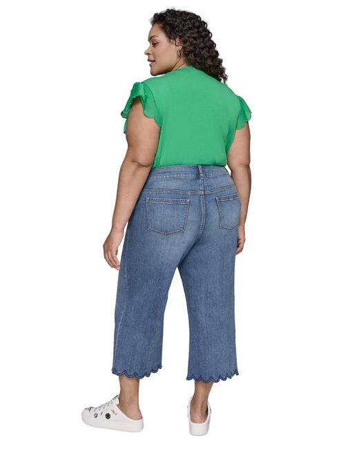 Karl Lagerfeld Blue Plus Size High-rise Scalloped-hem Jeans