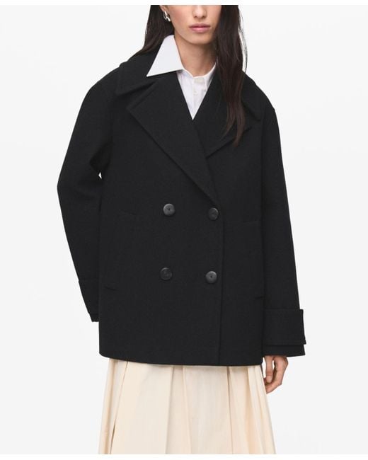 Mango Black Double-breasted Wool Blend Coat