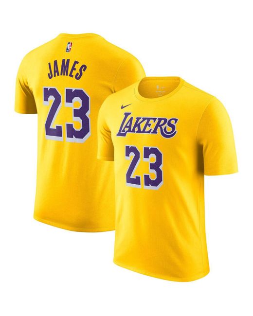 Nike Yellow Lebron James Los Angeles Lakers Name And Number T-shirt for men