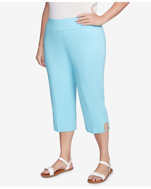 hearts of palm Blue Plus Size Solid Pull On Capri Pants