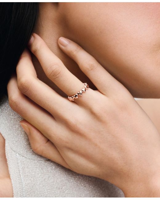 Pandora Pink 14k Rose Gold-plated Row Of Hearts Ring