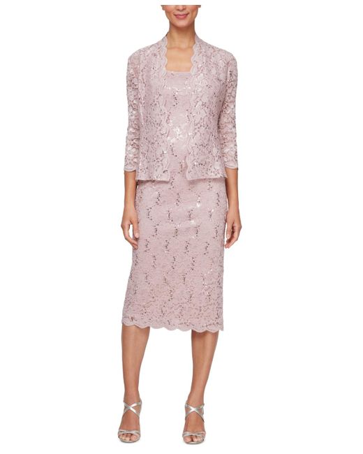 Sl Fashions Pink 2-pc. Lace Jacket & Midi Dress Set