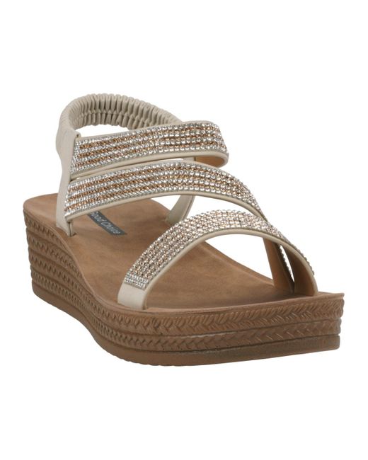 Gc Shoes Women's Metallic Ruby Embellished Cross Strap Wedge Sandals