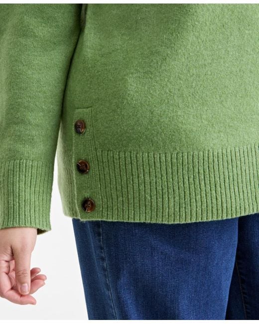 Style & Co. Green Plus Size Solid Shawl-collar Tunic Sweater