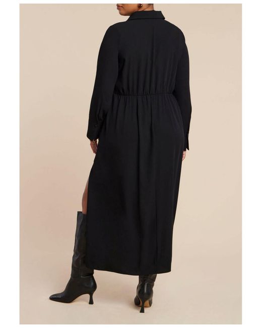 Eloquii Black Plus Size Collared Maxi Shirt Dress