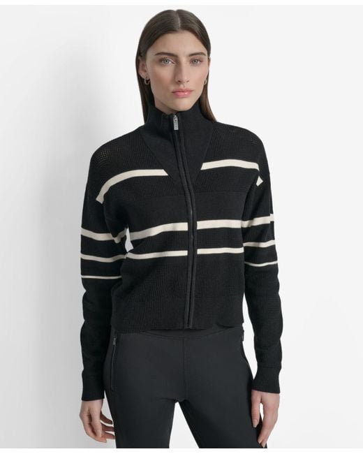 DKNY Black Open Stitch Full Zip Stripe Jacket