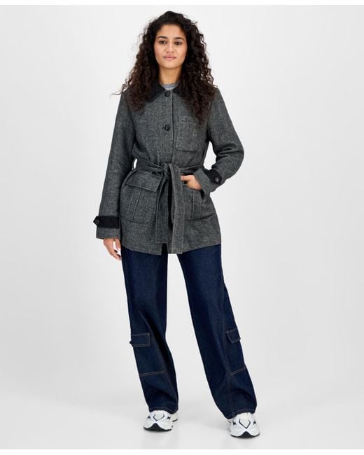 Steve Madden Blue Belted Single-breasted Jacket