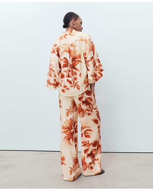 Mango Orange Flowy Palm Print Pants