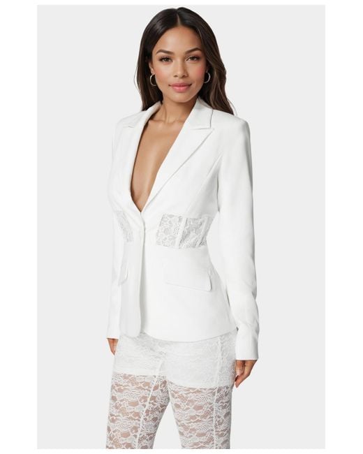 Bebe White Tailored Lace Combo Blazer