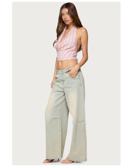 Edikted Pink Stripey Metallic Cowl Neck Halter Top