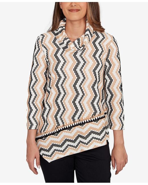 Ruby Rd Gray Petite Cowl Neck Zigzig Textured Knit Top