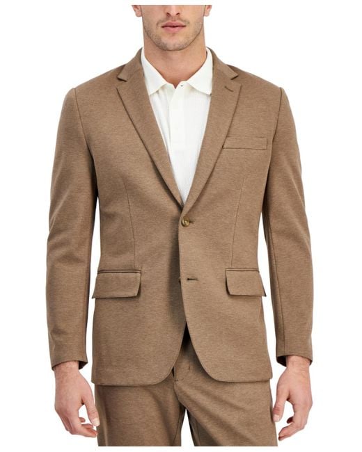 Alfani Brown Modern-fit Stretch Heathered Knit Suit Jacket for men