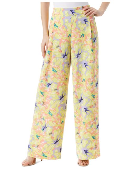 Jessica Simpson Yellow Winnie Floral-print Pull-on Wide-leg Pants