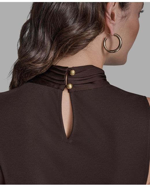 BCBGMAXAZRIA Brown Sleeveless Ruffle Front Blouse