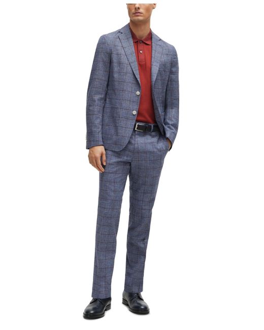 Boss Blue Boss By Plain-checked Slim-fit Trousers for men