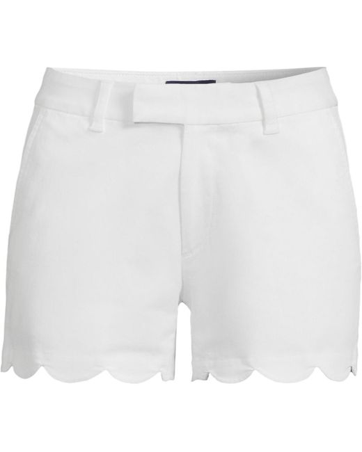 Lands' End White Mid Rise Scallop Hem 5" Chino Shorts