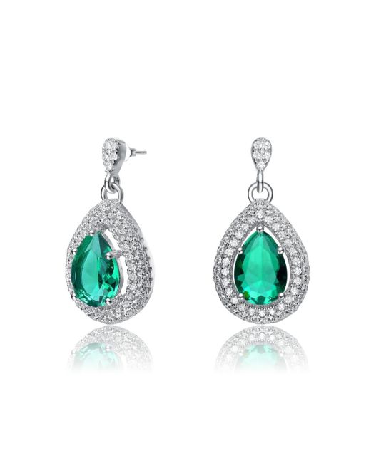 Genevive Jewelry Blue Sterling Silver White Gold Plated Cubic Zirconia Pear Drop Earrings