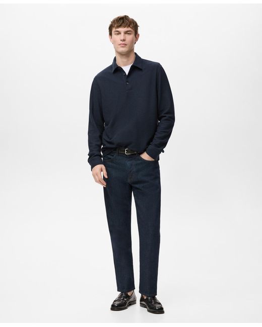 Mango Blue Knitted Structured Polo Sweater for men