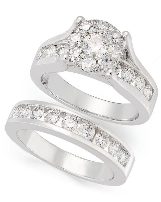 Macy's Diamond Engagement Ring And Wedding Band Bridal Set In 14k White ...