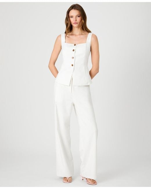 French Connection White Twill Square Neck Button-down Top