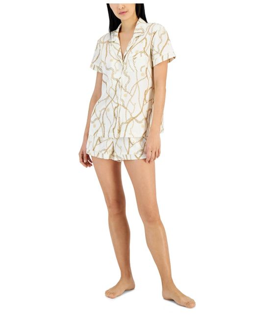 INC International Concepts White 2-pc. Stretch Satin Notch Collar Pajamas Set