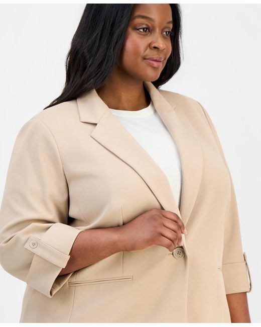 Anne Klein Essentials Natural Plus Size 3/4-sleeve One-button Blazer