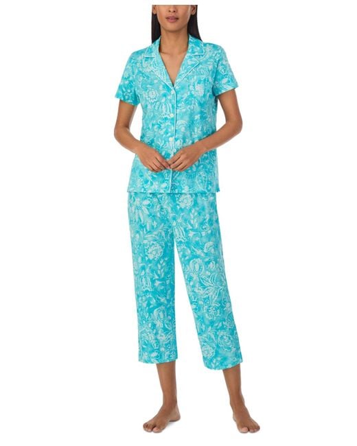 Lauren by Ralph Lauren Blue Short-sleeve Capri Pant Pajama Set