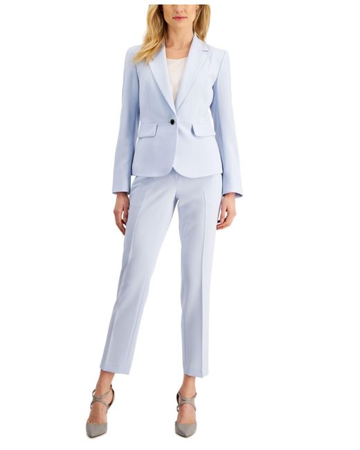 Le Suit Synthetic Notched Collar Straight-leg Pantsuit, Regular And ...