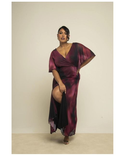 FASHION-SZN CURVE Red Abstract Print Mesh Maxi Dress