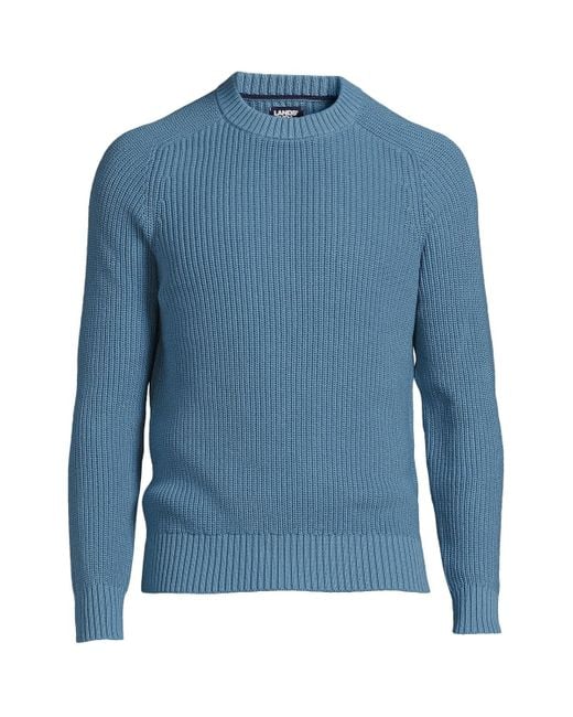 Lands' End Blue Cotton Drifter Saddle Crewneck Shaker Sweater for men