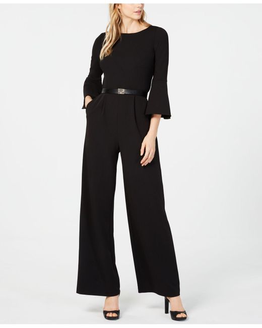 Calvin Klein Black Belted Bell-sleeve Jumpsuit