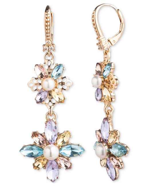 Marchesa White Gold Tone Floral Double Drop Earrings