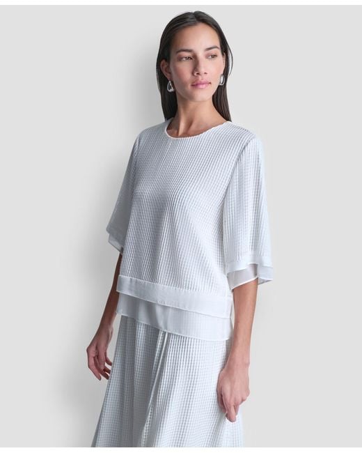 DKNY Blue Crew Neck Layered Top
