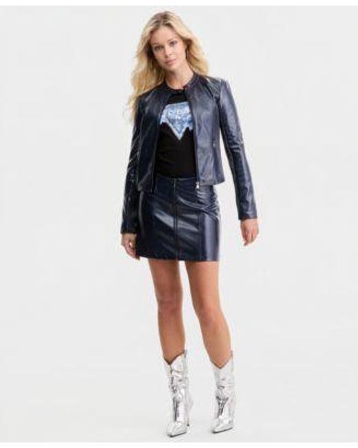 Guess Blue Nico Faux Leather Jacket Nico Faux Leather Skirt