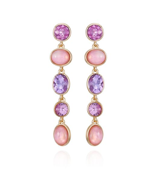 Tahari Pink Tone Lilac Violet Glass Stone Linear Dangle Drop Earrings
