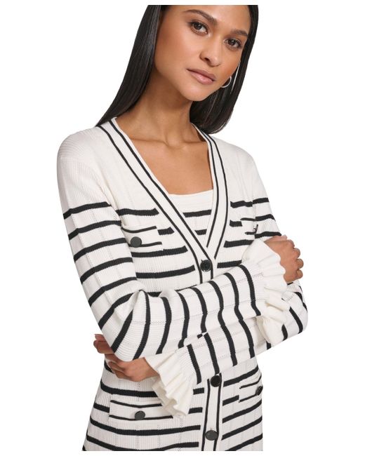 Karl Lagerfeld White Button-front Long-sleeve Cardigan