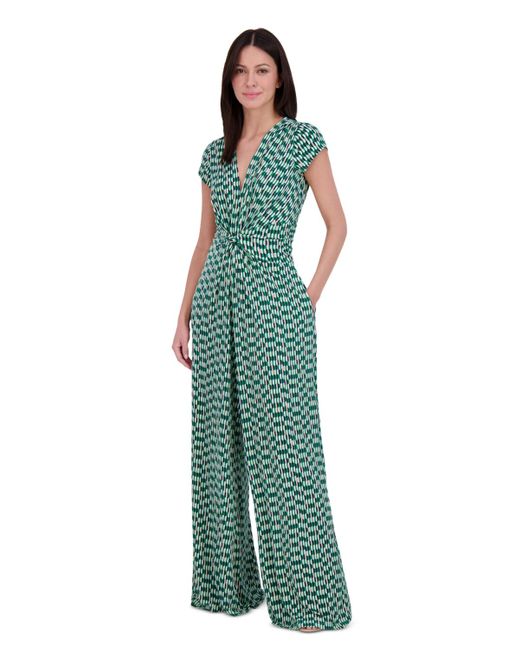 Vince Camuto Green Twist-front Cap-sleeve Jumpsuit