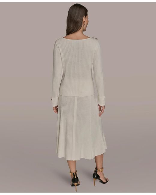 Donna Karan Brown Long Sleeves Button Detail Sweater