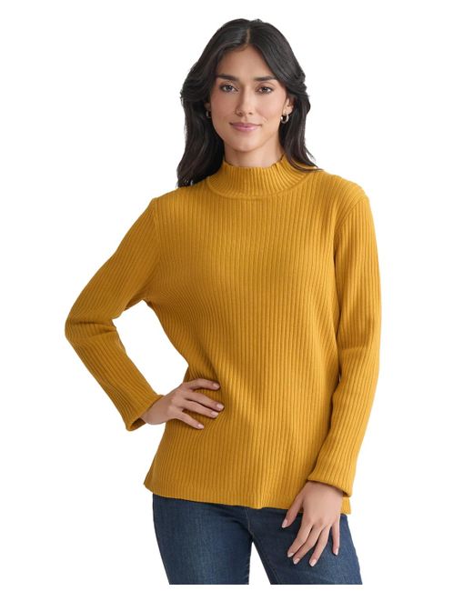 Jones New York Yellow Sutton Ribbed Mock-neck Long-sleeve Sweater