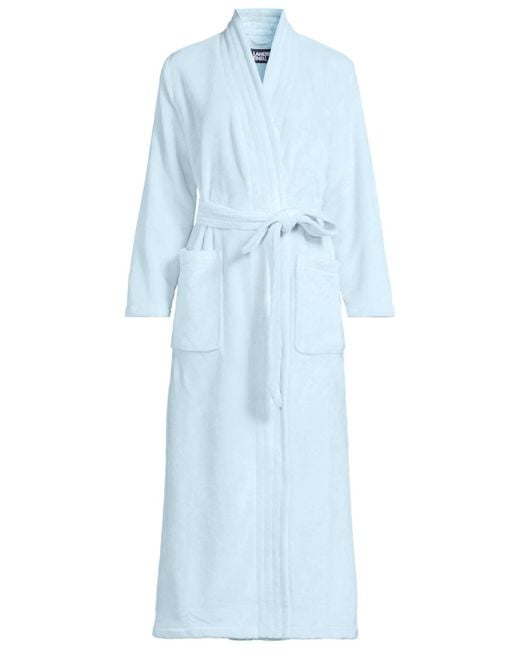 Lands' End Blue Plus Size Cozy Plush Long Wrap Robe