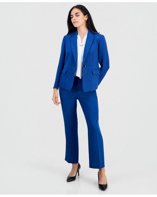 Kasper Blue Petite Peak-lapel One Button Jacket