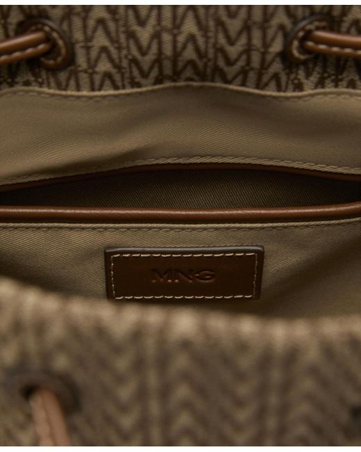Mango Brown Printed Logo Bucket Bag