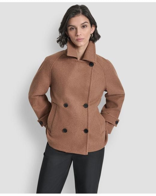 DKNY Natural Short Double Breasted Collared Coat P Xs Xxl