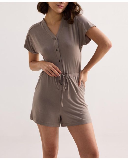 REISTOR Natural V Neck Drawstring Knit Romper