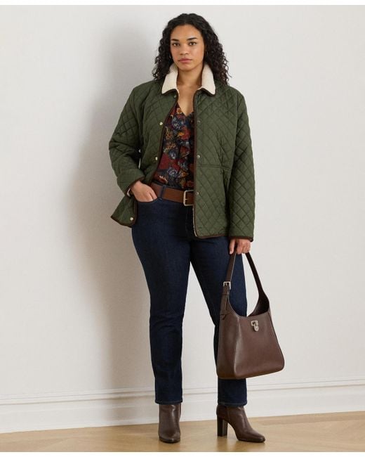 Ralph Lauren Women's Green Plus Size Faux-sherpa-collar Quilted Coat