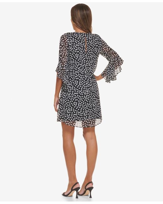 Calvin Klein Multicolor Printed Chiffon Bell-sleeve Dress