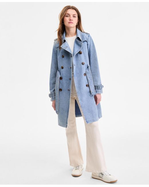 Steve Madden Blue Double-breasted Trench Coat