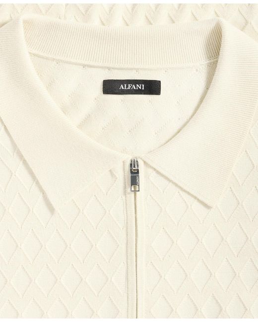 Alfani White Short-sleeve Diamond Zip Polo Sweater for men