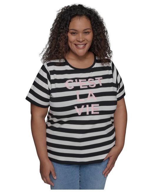 Karl Lagerfeld Gray Plus Size C'est La Vie Striped Tee